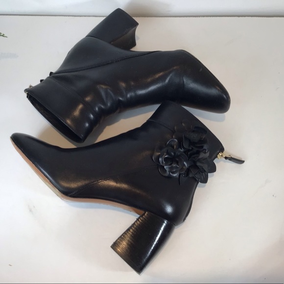 TORY BURCH BLOSSOM CALF LEATHER ANKLE BOOTIES BLK SZ 7.5 - Picture 6 of 16